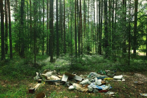 Different types of construction waste sorted for recycling